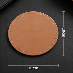 PU <b>Tan</b> Leather Absorbent Drink Round Leather Coasters with Metal Holder Stand Set of 6 - Product Image 4
