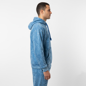Conjunto de Sudadera con Capucha y Pantalones Jogger para Hombre, Lavado Ácido, Azul Sólido, Teñido por Inmersión, Casual, Largo, 100% Algodón, Transpirable, Ropa de Invierno - Product Image 3