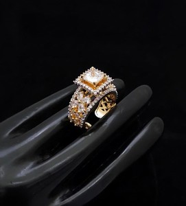 Princess Cut <b>Cubic</b> <b>Zirconia</b> Engagement <b>Ring</b> Rhodium Plated Alloy Halo Women's Wedding Band - Product Image 2