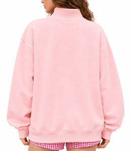 Wholesale Custom Women’s Oversized <b>Mock</b> Neck Sweatshirt Navy Gingham Letter Applique Cotton Fleece Winter Streetwear Pullover - Product Image 3