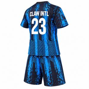 Kit de maillot de football en gros bleu noir uni sublimé 100% polyester anti-humidité respirant séchage rapide protection UV - Product Image 5