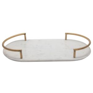 Plateau de service en marbre blanc, poignées en laiton, forme hexagonale, design moderne, plateau à nourriture, vaisselle décorative, planche de service - Product Image 2
