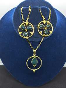 Elegante Juego de Pendientes y Colgante de Plata Vintage con Piedras Preciosas, Joyería de Moda en Tono Dorado para Mujer, Regalo y para Fiestas - Product Image 5