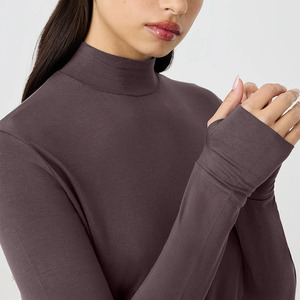 Conjunto Deportivo de Cuello Alto para Mujer, Manga Larga, Color Sólido, Corte Holgado, Cintura Elástica, Estilo Otoñal, Transpirable, Diseño Minimalista - Product Image 2