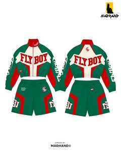 Custom Fly Boy Racing <b>Tracksuit</b> Set | Cropped Windbreaker Jacket & Shorts Two Piece | OEM Streetwear Patchwork Manufacturer - Product Image 5