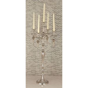 Élégant chandelier de sol argenté à 5 bras, grand porte-bougie en métal, centre de table de luxe pour mariage, événement, fête, décoration intérieure - Product Image 3