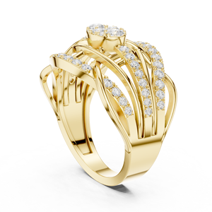Bague ovale en or jaune avec centre croisé, bague à plusieurs rangs de diamants, bague de fiançailles de luxe pour femmes - Product Image 3