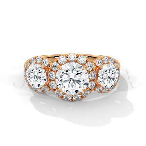 Three Stone Elegant Design 14k Rose Gold Engagement <b>Ring</b> Classic Proposal <b>Ring</b> With Round Cut Moissanite Diamond Wedding Jewelry - Product Image 3