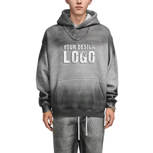 Street Hip Hop Washed <b>Spray</b> Dyed Oversized Mens Hoodies Customized Logo Plus Fleece Gradient Color Loose Men's Hoodies - Product Image 5