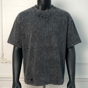 T-shirt en coton surdimensionné pour homme, logo frontal, noir délavé, style urbain, col rond, manches courtes, jersey Dry Fit - Product Image 2