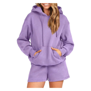 Ensembles personnalisés avec logo pour femmes 2025 – Tenues décontractées deux pièces pour l'automne : sweat à capuche et short au-dessus du genou - Product Image 4