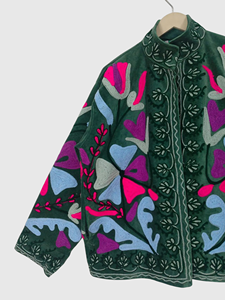 Veste en velours brodée à la main à col mandarin, manches longues, grande taille, style ample, manteau polaire pour femme, collection automne - Product Image 2