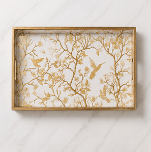 Juego de Bandejas de Servir de Madera Esmaltada Hechas a Mano de Lujo con Patrón de Pájaro Dorado, Plato para Té, Café y Desayuno para Decoración del Hogar - Product Image 4