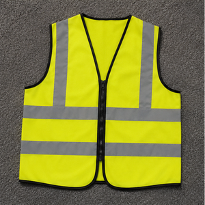 Chaleco de Seguridad Reflectante de Alta Visibilidad, Transpirable, Unisex, de Poliéster, Amarillo con Rayas Plateadas - Product Image 1