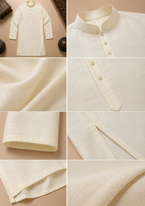 <b>Mens</b> Cream <b>Kurta</b> Pajama Ethnic White Traditional Festive Indian <b>Kurta</b> Pyjama Set <b>Men</b> Designer Groom Wedding Suit - Product Image 6