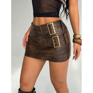 Falda Mini de Cuero PU para Mujer, Estilo Bodycon con Hebilla, para Fiesta, Falda-Pantalón, Ropa de Club Personalizada, Superventas al por Mayor 2026 - Product Image 2