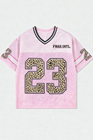 Camiseta de Fútbol Americano al por Mayor para Mujer, con Estampado de Leopardo, Personalizada, de Malla de Poliéster Transpirable, con Cuello en V
