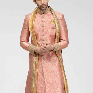 Royal dulha salwar kameez ชุดเดรสปักลายหรูหราสำหรับผู้ชายสไตล์อินเดียไม่ยับป้องกันแสงแดด - Product Image 1