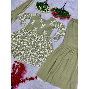 Top de fiesta elegante para mujer Sharara Dupatta con trabajo cosido - Product Image 5