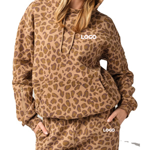Sudadera con capucha y cremallera para mujer PERFECT INDUSTRY, estampado de leopardo, forro polar de algodón, ecológica, transpirable, oversize, hombros caídos - Product Image 2