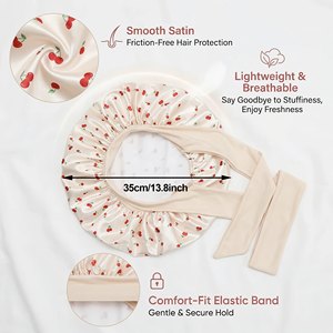 High Quality Custom Large Size Satin <b>Hair</b> <b>Bonnet</b> Curly Waves Sleeping Cap Soft Edge Cover - Product Image 3