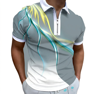 Polo Casual de Manga Corta para Hombre con Cierre, Diseño Degradado con Estampado Digital, Tejido de Punto Transpirable - Product Image 3