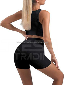 2025 mejor diseño de cintura baja pantalones cortos sólidos Fitness ropa de entrenamiento logotipo personalizado ropa deportiva conjuntos de Yoga de dos piezas para mujeres - Product Image 2