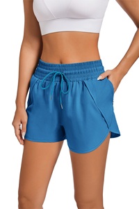 Shorts de sport d'été taille mi-haute pour femme en polyester avec cordon de serrage, élastiques, respirants, anti-transpiration, motif tendance, poches, style sportif - En promotion - Product Image 4