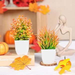 Lot de 2 petites plantes artificielles en pot, décoration de table d'automne pour bureau et maison, plantes artificielles pour intérieur et extérieur - Product Image 2
