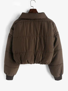 Exclusive Women's Heavy Softshell <b>Winter</b> Cropped Short Bubble Puffer Jacket with Detachable Collar Polyester Filled - Product Image 2