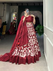 Trending Women Tussar Silk Printed Party Wedding Diwali Lehenga Choli with Reversible Design Quick Dry Feature and <b>Ankle</b>-Length - Product Image 4