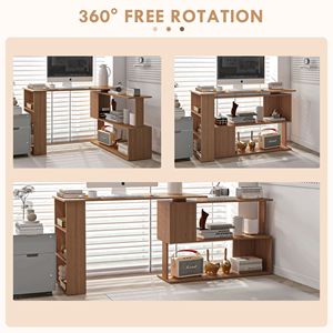 360 Degree Rotating Teak L-Shaped <b>Corner</b> Computer <b>Desk</b> Home Office with Storage Shelves for Writing Workstation - Product Image 5