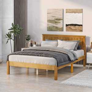 Cama Matrimonial de Madera de Pino Sólido con Diseño Tradicional, Cabecera Color Marrón Claro, Estilo Plataforma, Cama Resistente, Marca TNT, Origen Binh Duong - Product Image 4