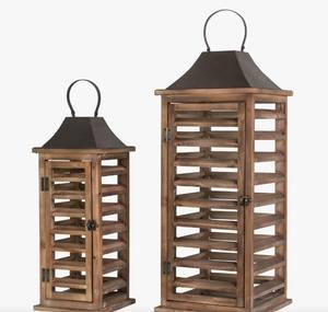 Lanterne carrée en bois naturel avec panneaux en verre, porte-bougie rustique fait main pour la décoration intérieure, Noël, Pâques, mariage, Art Empire - Product Image 3