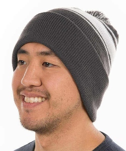 KATBROS INDUSTRIES Bonnet unisexe à pompon rayé contrastant, tricoté côtelé, décontracté, hiver, 100 % acrylique respirant - Product Image 2