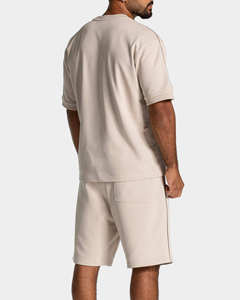 Camiseta y pantalones cortos blancos extragrandes para hombre, diseño OEM de última generación, con ribetes, mezcla de algodón transpirable, para gimnasio y ropa urbana. - Product Image 4