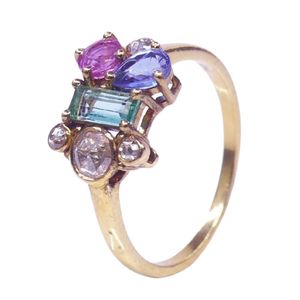 แหวนเพชรพลอยประดับมรกต ทับทิม ไพลิน และเพชร ดีไซน์คลาสสิกหรูหรา ชุบทอง 14K สำหรับผู้ชายและผู้หญิง เหมาะสำหรับงานหมั้นและงานแต่งงาน - Product Image 1