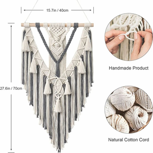 Tapisserie murale bohème en macramé, corde en coton, décor mural géométrique à franges pour chambre à coucher, salon, chambre d'enfant, 18 x 30 pouces - Product Image 2