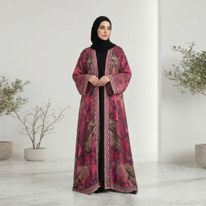 Abaya Cardigan Ouvert en Soie Océanique Grande Taille Modeste de Qualité Supérieure pour Mariage, Vêtement d'extérieur Uni pour Femmes Musulmanes - Product Image 1