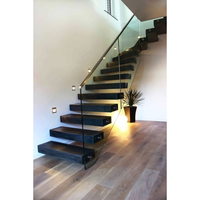 Escalier flottant en bois massif avec bandes LED à détection de mouvement, design moderne pour appartements, duplex, espaces loft, installation DIY
