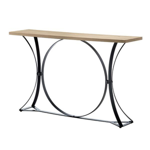 Table à manger design de luxe pour la maison, avec plateau en bois massif au design attrayant et base trapézoïdale en métal noir unique, à prix avantageux. - Product Image 4