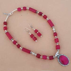 <b>Ruby</b> <b>Necklace</b> Earrings Set Handmade Gemstone Jewelry For Women Silver Overlay Wholesale Fashion Gift - Product Image 2