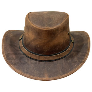 Vintage Brown Leather Cowboy <b>Hat</b> Wholesale Dual Style <b>Band</b> Plain Front Braided Back Unisex Fashion Rustic Western <b>Hats</b> - Product Image 2