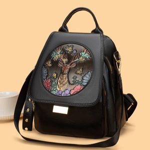 Vintage Deer Floral PU Women <b>Backpack</b> <b>Mini</b> Rucksack Crossbody Shoulder Daypack for Daily Travel - Product Image 1