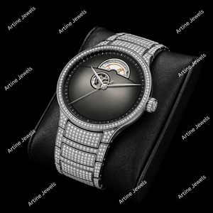 Reloj de Lujo para Hombre, de Acero Inoxidable, con Corazón Abierto y Diamantes Plateados, Esfera Negra Degradada, Correa de Acero, Cuarzo, Diseño Premium - Product Image 2