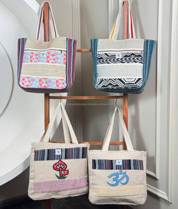 El mejor bolso de mano de cáñamo hecho a mano con estampado tribal, bolso de hombro de compras reutilizable ecológico para mujer, bolso de estilo étnico bohemio - Product Image 3