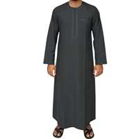 Robe Omani Modeste pour Hommes, Thobe en Coton Doux, Broderie Islamique en Polyester, Manches Longues pour l'Été, l'Hiver, l'Automne, Ensemble Élégant Style Saoudien
