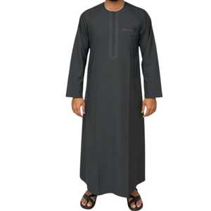 Robe Omani Modeste pour Hommes, Thobe en Coton Doux, Broderie Islamique en Polyester, Manches Longues pour l'Été, l'Hiver, l'Automne, Ensemble Élégant Style Saoudien - Product Image 1