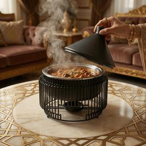 Modern Silver Stainless Steel Tagine <b>Food</b> <b>Warmer</b> Conical Lid Chafing Dish <b>Candle</b> Heated Buffet Server Moroccan Style Serving Pot - Product Image 2