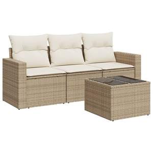 Set Divano da Giardino in Rattan PE Beige a 3 Posti con Telaio in Acciaio, Arredamento da Esterno Durevole dal Design Contemporaneo - Product Image 4